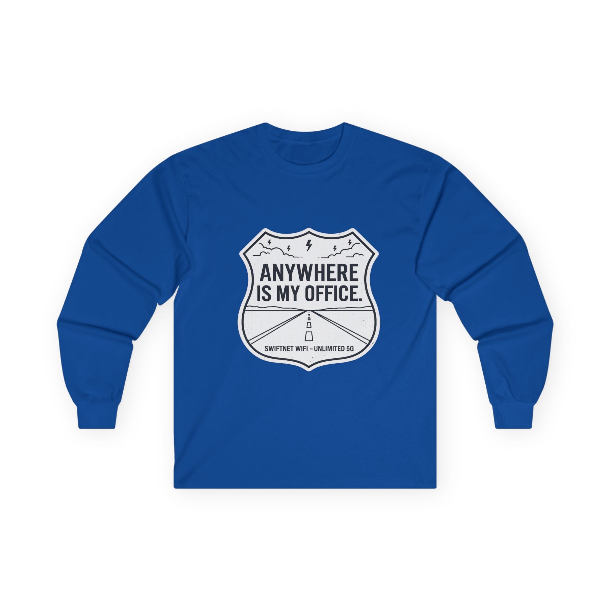 Anywhere Is My Office Long-Sleeve Tee — Remote-Work & Digital Nomad Travel Shirt, Unisex Cotton (S–5XL)