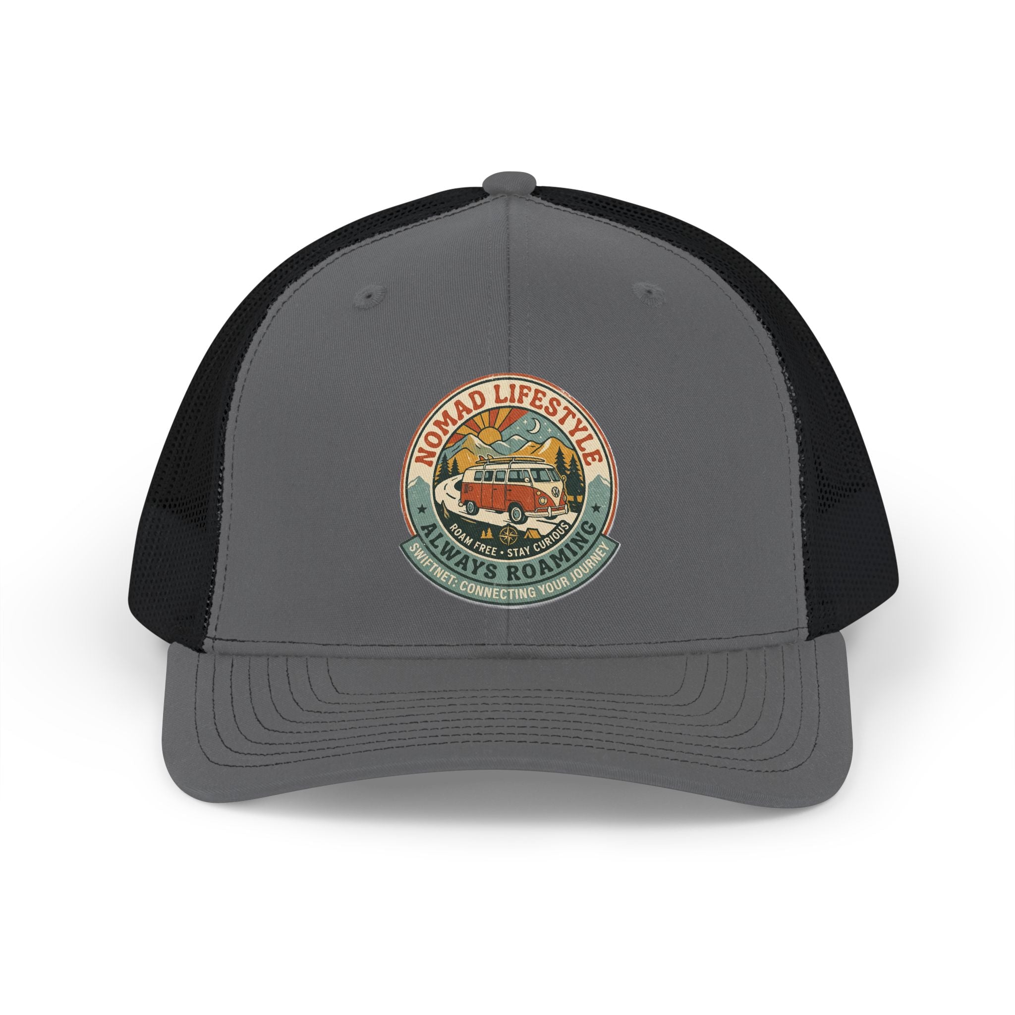 Nomad Lifestyle Trucker Cap — 'Always Roaming' Vintage Van Snapback, Mesh-Back Adjustable, Van Life Gift