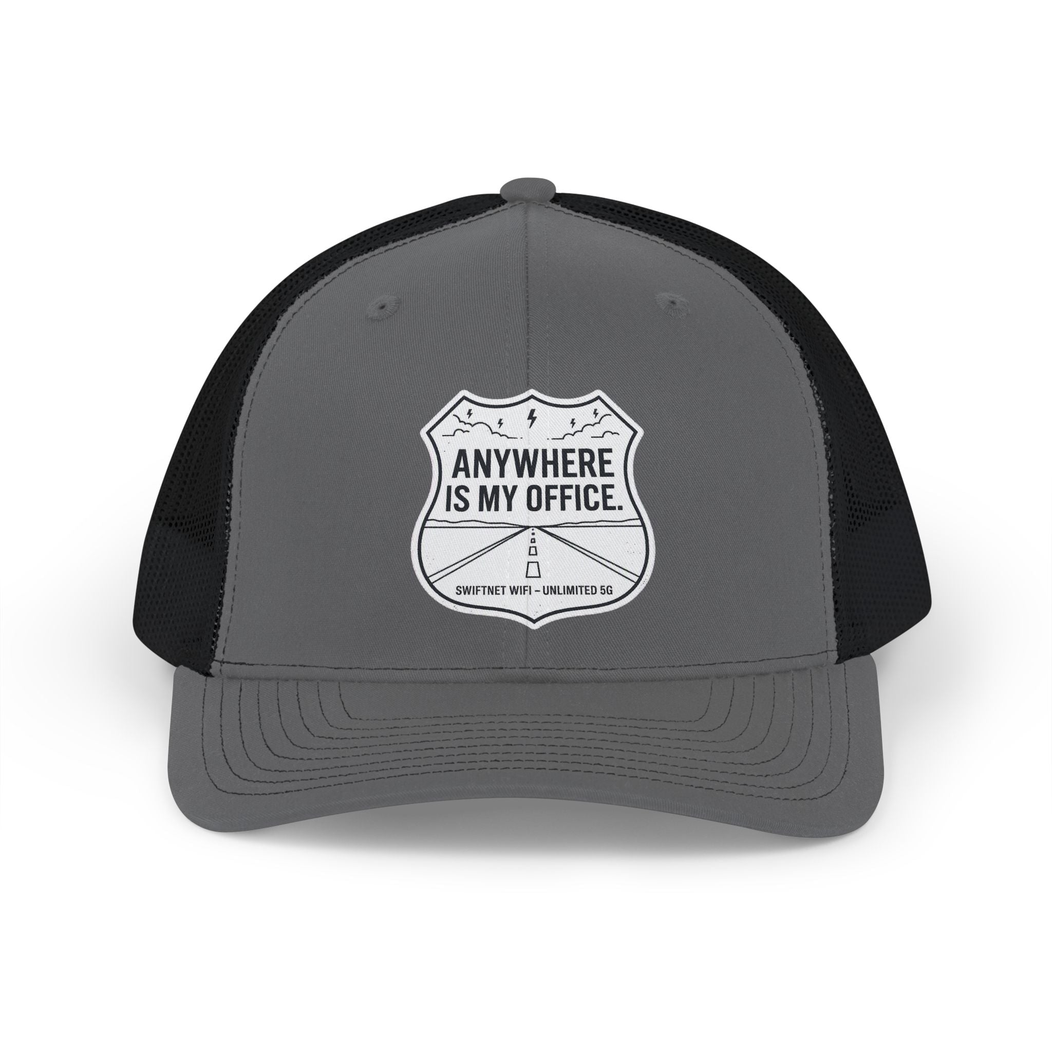 Anywhere Is My Office Trucker Cap — Remote-Work Snapback, Mesh-Back Adjustable, Digital Nomad Gift - SwiftNet WifiHatsPrintify31757628723566432950Anywhere Is My Office Trucker Cap — Remote-Work Snapback, Mesh-Back Adjustable, Digital Nomad GiftBlack / CharcoalOne size