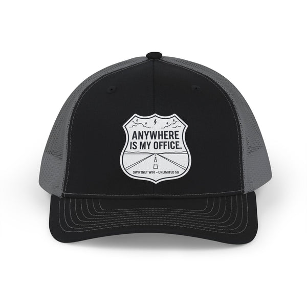 Anywhere Is My Office Trucker Cap — Remote-Work Snapback, Mesh-Back Adjustable, Digital Nomad Gift - SwiftNet WifiHatsPrintify31757628723566432950Anywhere Is My Office Trucker Cap — Remote-Work Snapback, Mesh-Back Adjustable, Digital Nomad GiftBlack / CharcoalOne size