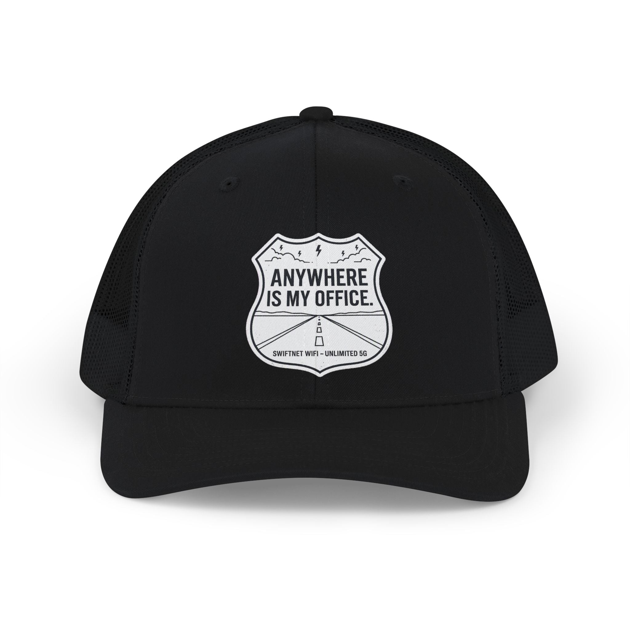 Anywhere Is My Office Trucker Cap — Remote-Work Snapback, Mesh-Back Adjustable, Digital Nomad Gift - SwiftNet WifiHatsPrintify31757628723566432950Anywhere Is My Office Trucker Cap — Remote-Work Snapback, Mesh-Back Adjustable, Digital Nomad GiftBlack / CharcoalOne size