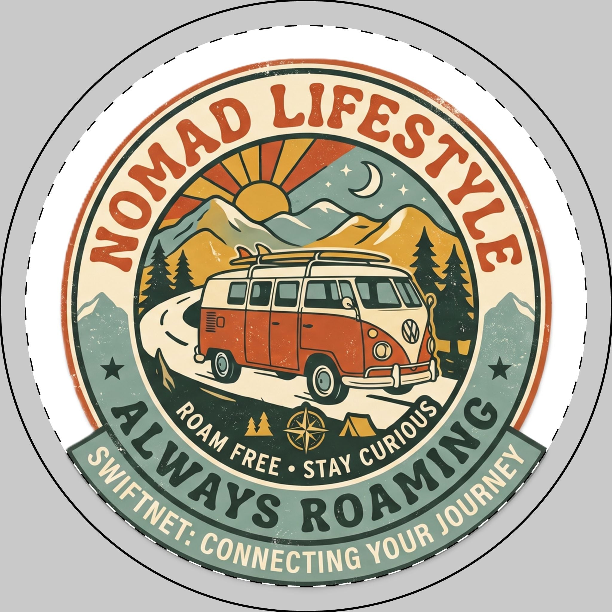 Nomad Lifestyle Car Magnet — 'Always Roaming' Retro Van Badge, Weatherproof Round Magnet for Car & RV - SwiftNet WifiCar MagnetPrintify25526761417984520801Nomad Lifestyle Car Magnet — 'Always Roaming' Retro Van Badge, Weatherproof Round Magnet for Car & RV1 pc6