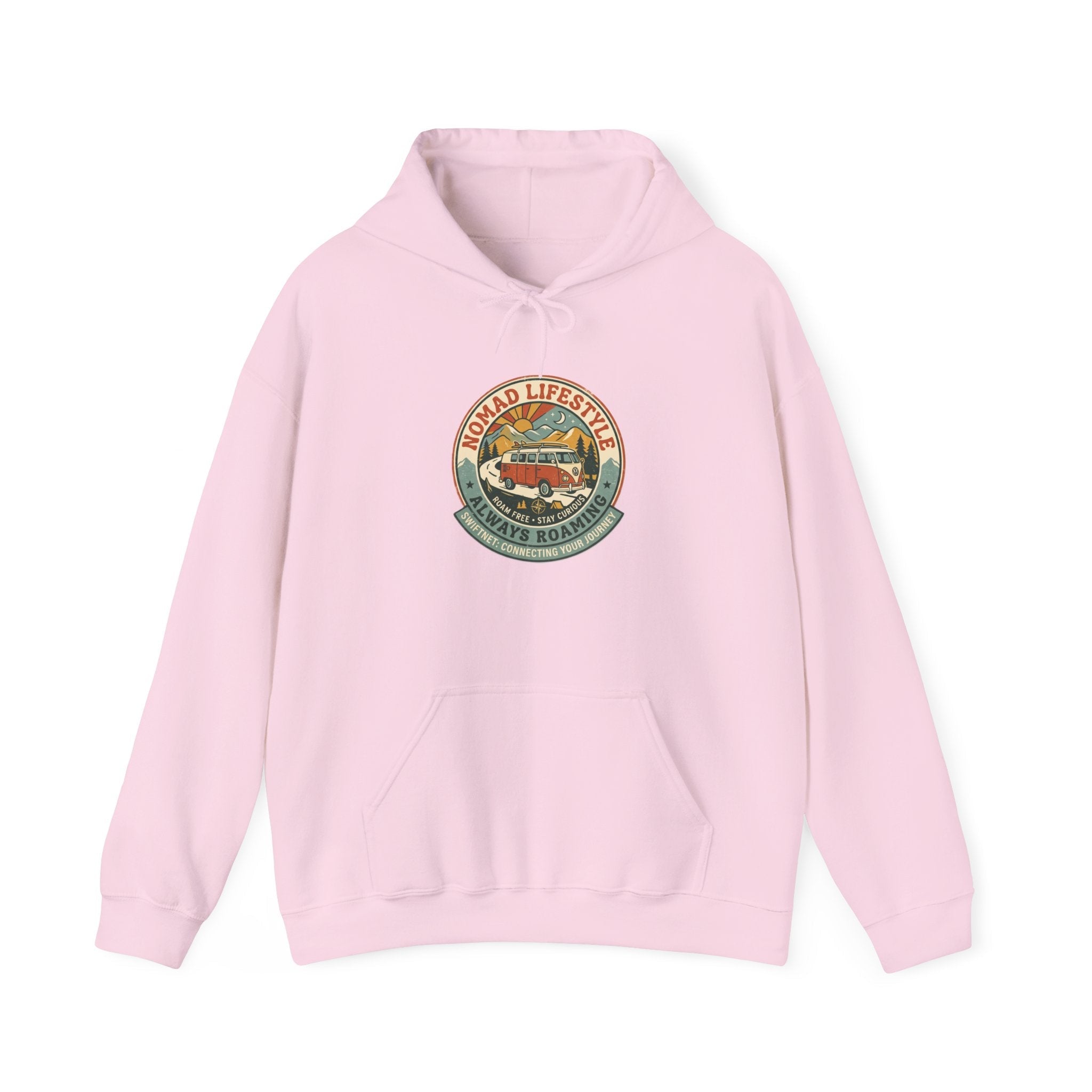 Nomad Lifestyle Hoodie — 'Always Roaming' Retro Van Badge Pullover, Unisex Fleece (S–5XL) - SwiftNet WifiHoodiePrintify22334968098647207851Nomad Lifestyle Hoodie — 'Always Roaming' Retro Van Badge Pullover, Unisex Fleece (S–5XL)WhiteS