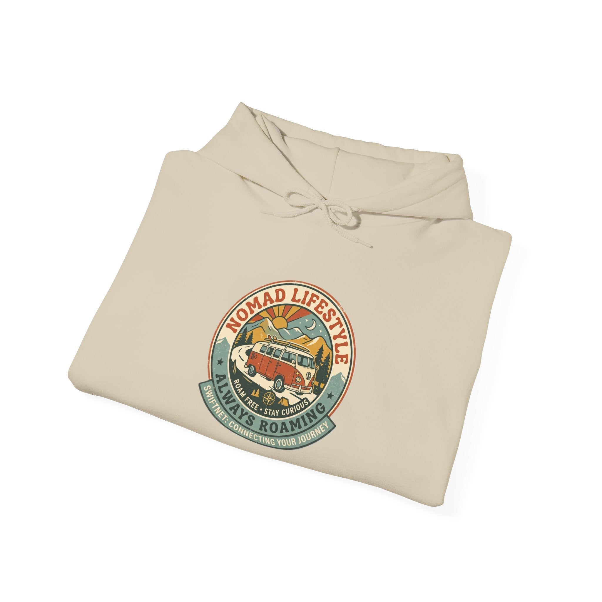Nomad Lifestyle Hoodie — 'Always Roaming' Retro Van Badge Pullover, Unisex Fleece (S–5XL) - SwiftNet WifiHoodiePrintify22334968098647207851Nomad Lifestyle Hoodie — 'Always Roaming' Retro Van Badge Pullover, Unisex Fleece (S–5XL)WhiteS