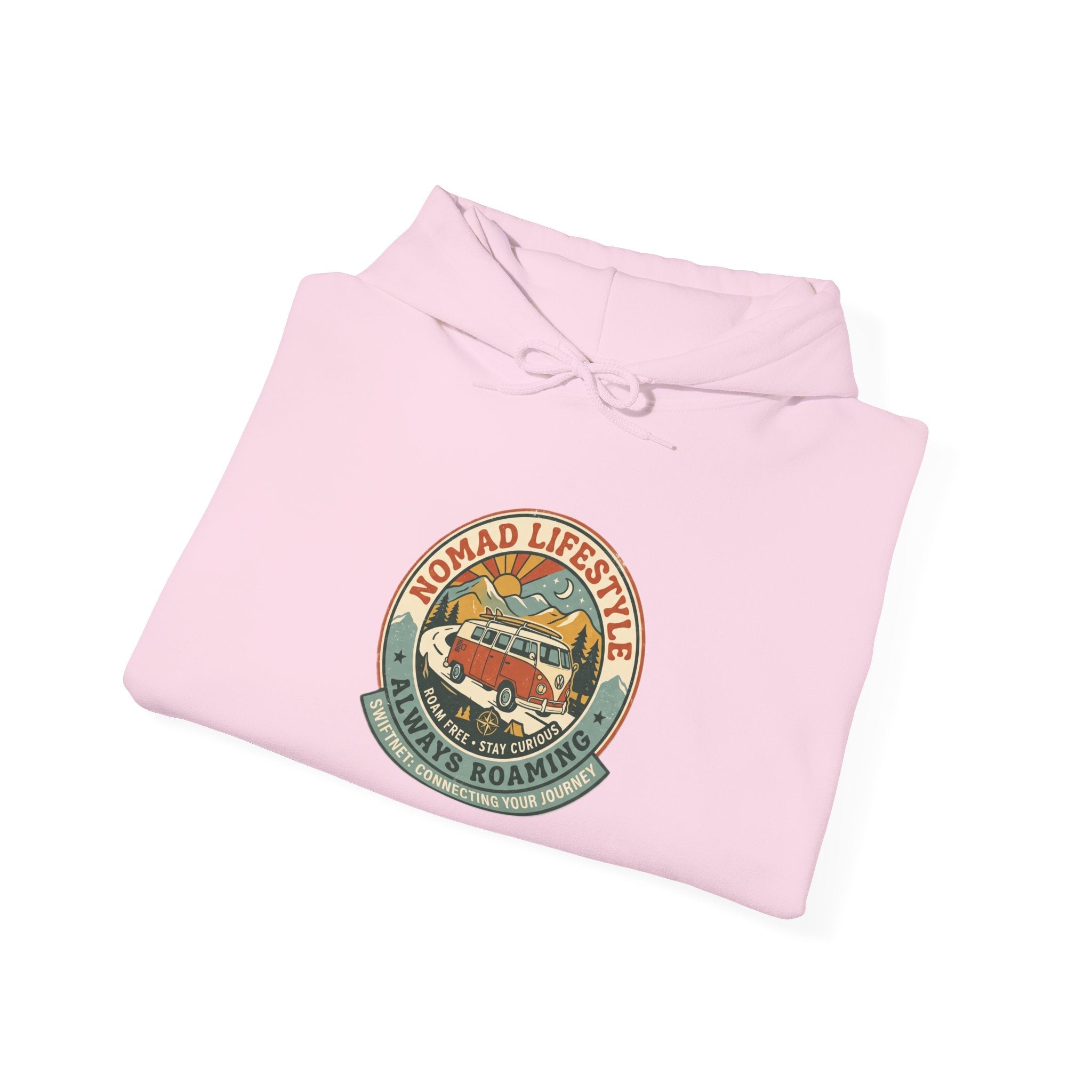 Nomad Lifestyle Hoodie — 'Always Roaming' Retro Van Badge Pullover, Unisex Fleece (S–5XL) - SwiftNet WifiHoodiePrintify22334968098647207851Nomad Lifestyle Hoodie — 'Always Roaming' Retro Van Badge Pullover, Unisex Fleece (S–5XL)WhiteS