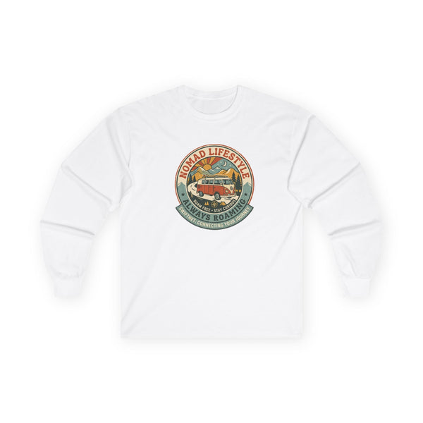 Nomad Lifestyle Long-Sleeve Tee — Retro Camper Graphic, Unisex Shirt, RV & Van Life Gift - SwiftNet WifiLong-sleevePrintify10924307107227489343Nomad Lifestyle Long-Sleeve Tee — Retro Camper Graphic, Unisex Shirt, RV & Van Life GiftSWhite