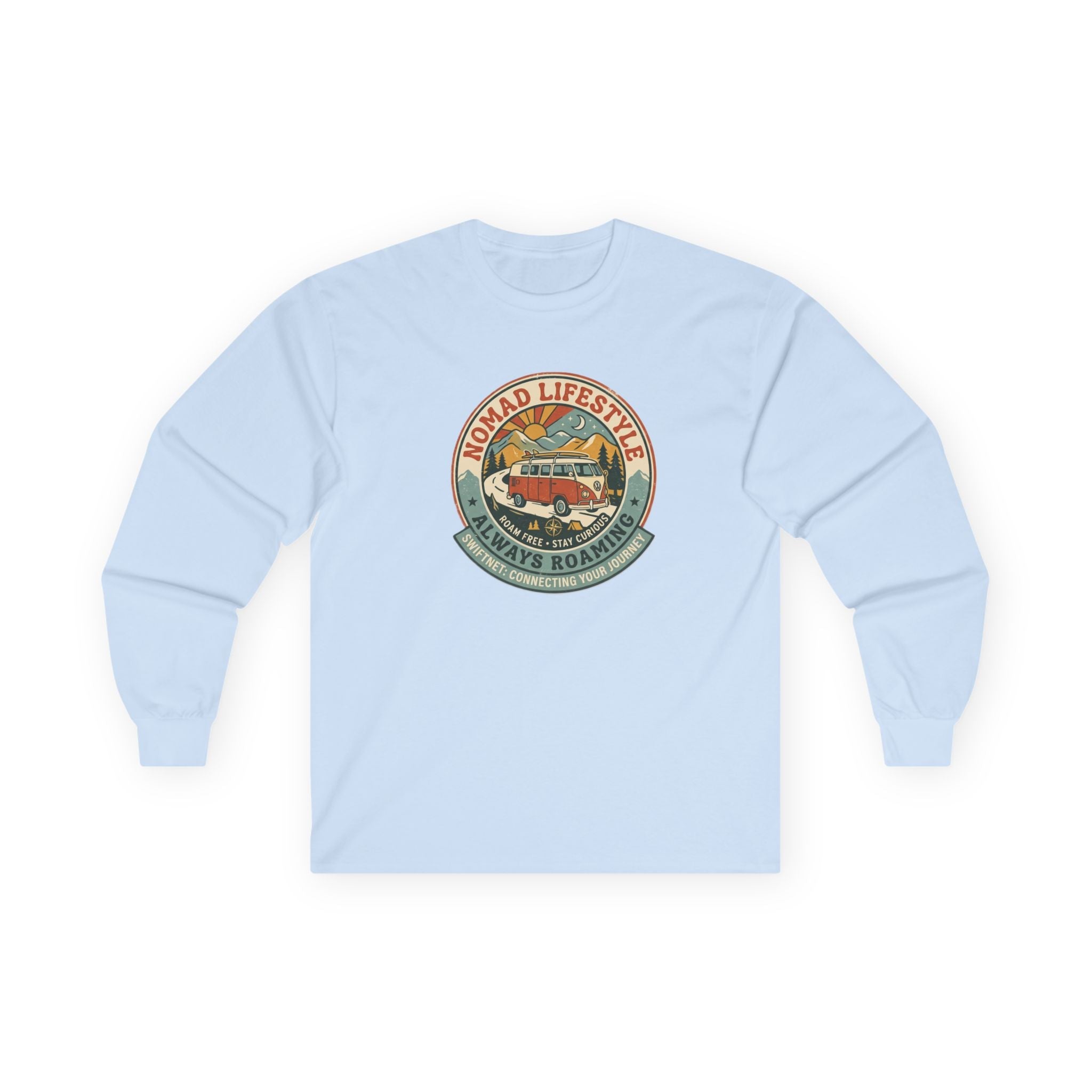Nomad Lifestyle Long-Sleeve Tee — Retro Camper Graphic, Unisex Shirt, RV & Van Life Gift - SwiftNet WifiLong-sleevePrintify10924307107227489343Nomad Lifestyle Long-Sleeve Tee — Retro Camper Graphic, Unisex Shirt, RV & Van Life GiftSWhite