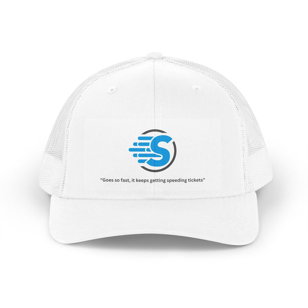 SwiftNet 5G Trucker Hat — Retro Logo Mesh Cap - SwiftNetllcHatsPrintify40964706140891379621SwiftNet 5G Trucker Hat — Retro Logo Mesh CapWhiteOne size